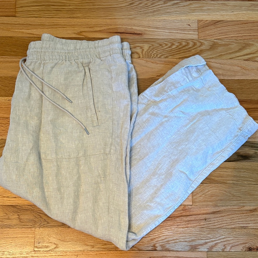 Athleta Retreat Linen High Rise Wide Leg Pant in Natural